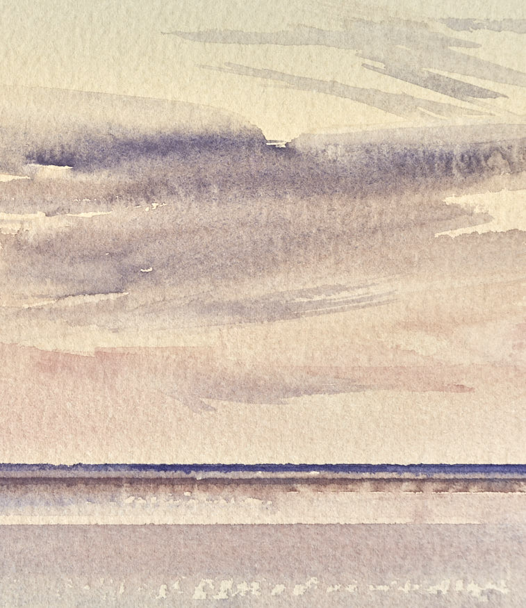 Evening seas, Lytham-St-Annes original seascape watercolour painting by Timothy Gent - detail view