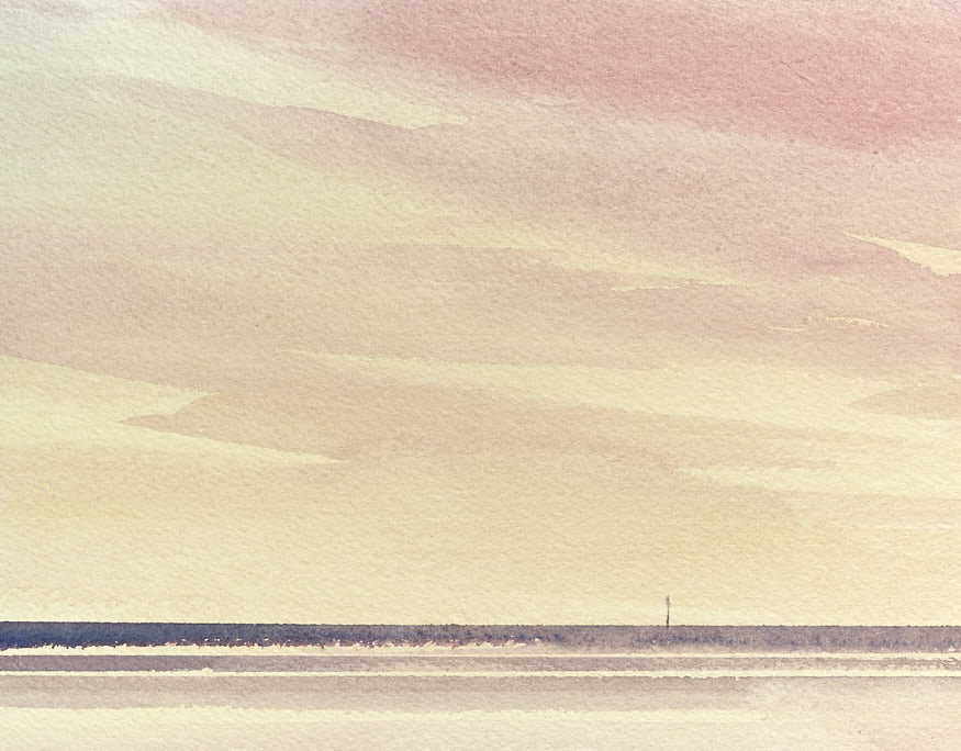 Into the sunset original seascape watercolour painting by Timothy Gent - detail view