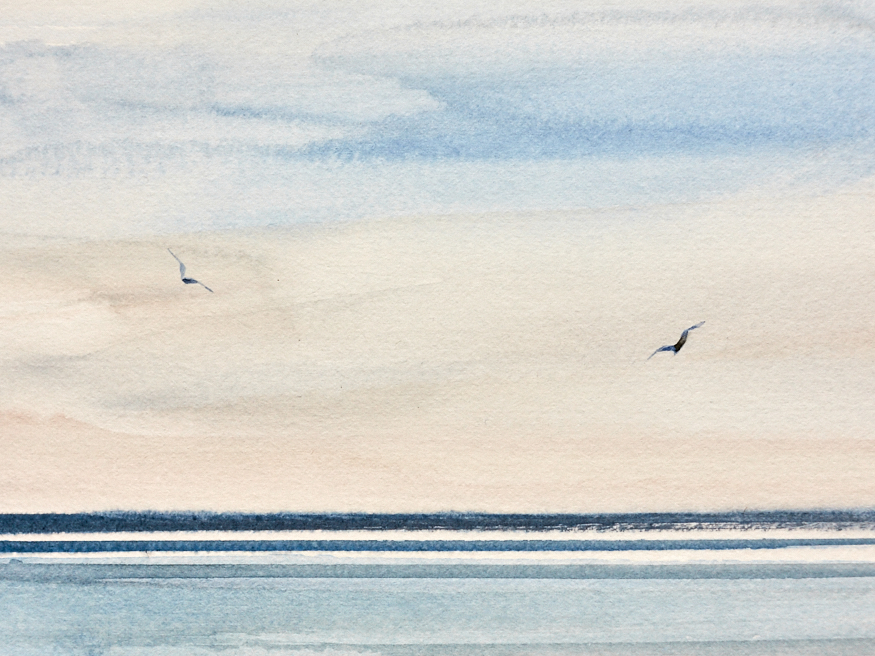 Shoreline original seascape watercolour painting by Timothy Gent - detail view