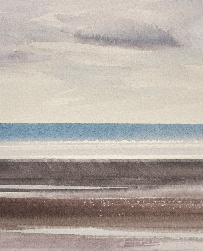 Sunlit tide, Lytham St Annes original seascape watercolour painting by Timothy Gent - detail view