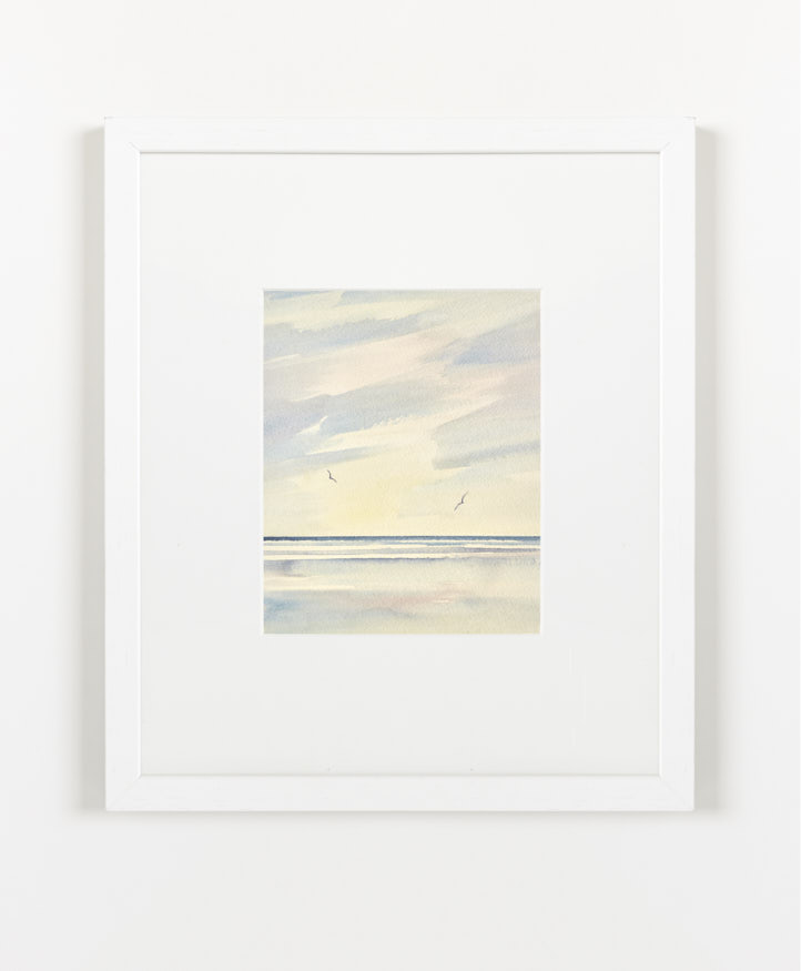 Sunset tide, St Annes-on-sea watercolour painting by Timothy Gent - example framed view
