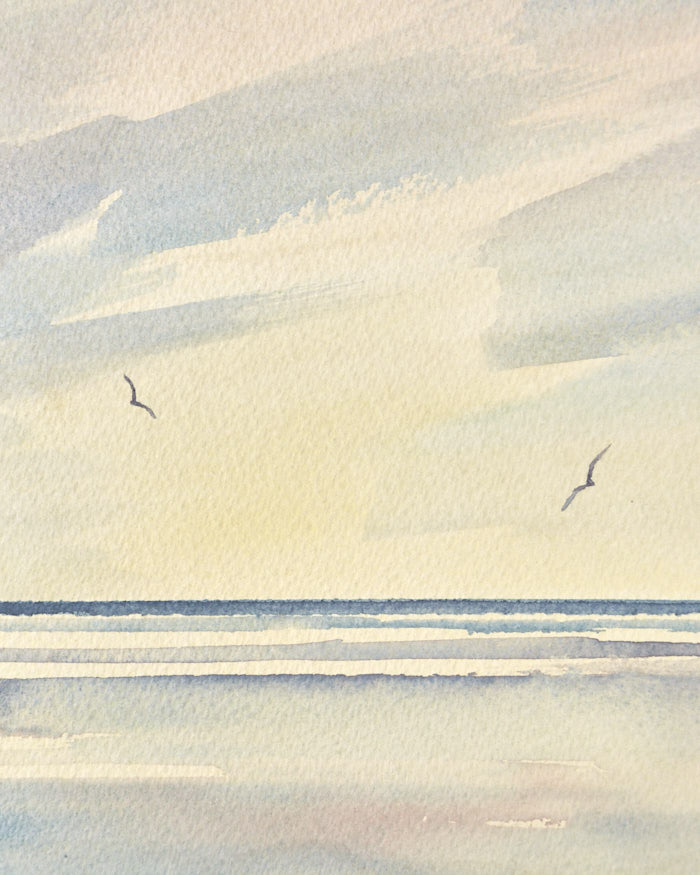 Sunset tide, St Annes-on-sea original seascape watercolour painting by Timothy Gent - detail view