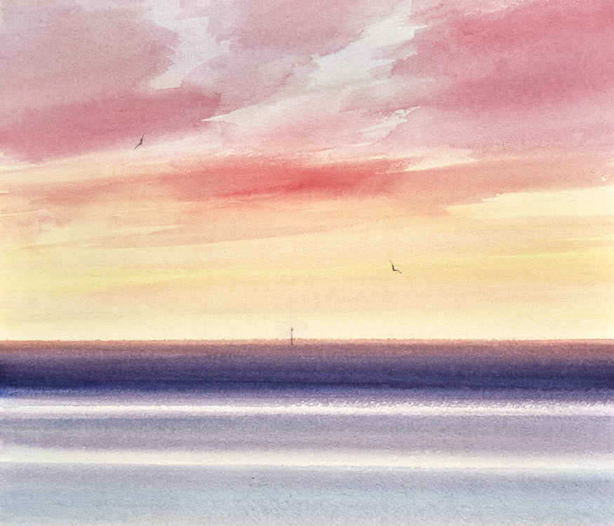 Twilight over the tide original watercolour painting