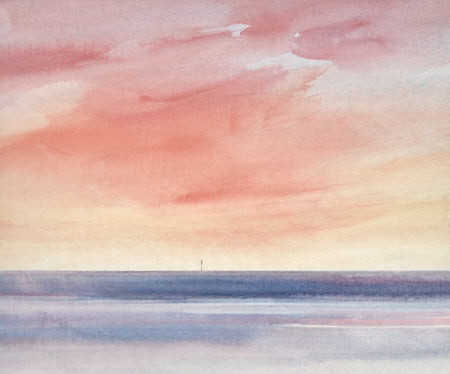 Sunset light out to sea original art watercolour painting by Timothy Gent