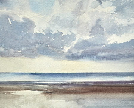 Sunset seashore, Lytham St Annes original art watercolour painting by Timothy Gent