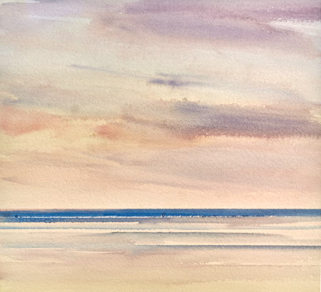 Sunset, St Annes-on-sea beach original art watercolour painting by Timothy Gent