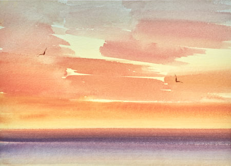 Sunset serenity original art watercolour painting by Timothy Gent