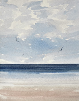 Original watercolour painting Light over calm seas