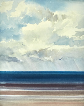 Original watercolour painting Serene horizons from Lytham St Annes beach