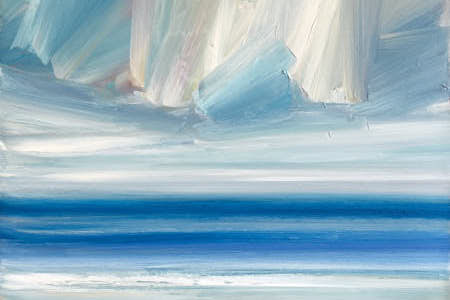 Over calm waters oil painting article