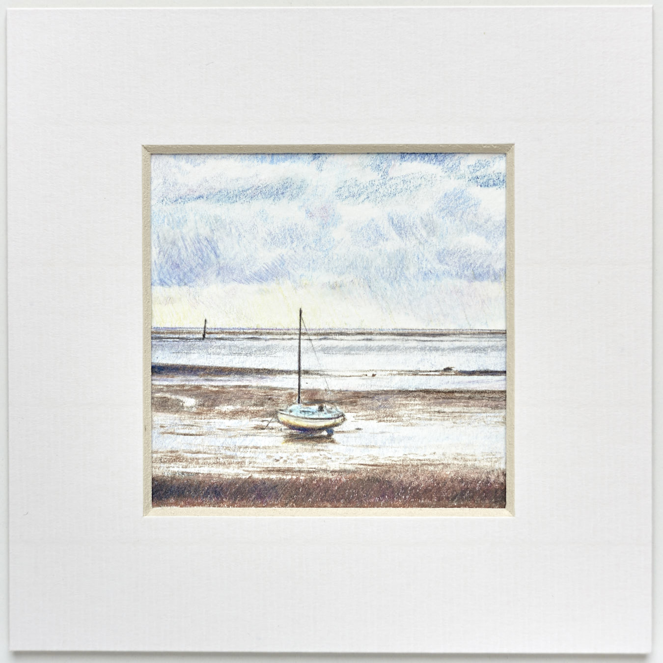 Large image of original colour pencil drawing Boat on Lytham beach by Timothy Gent