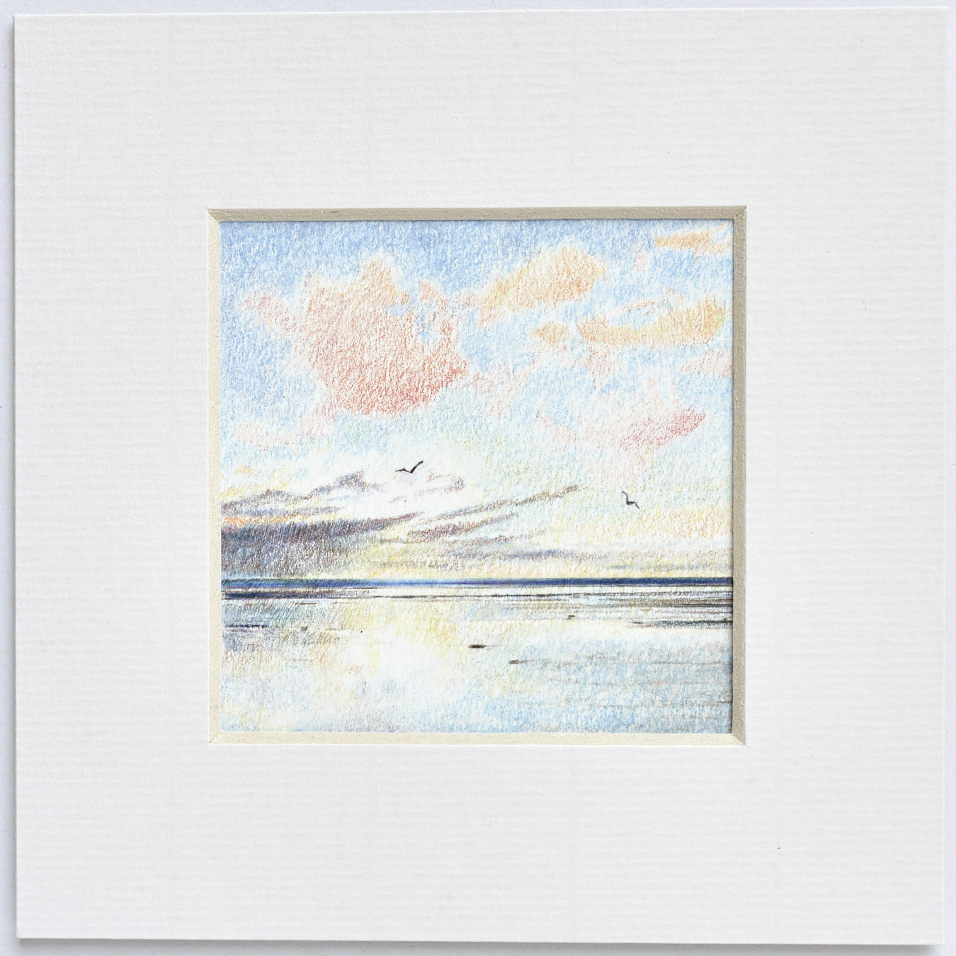 Large image of original colour pencil drawing Sunset over the sea by Timothy Gent