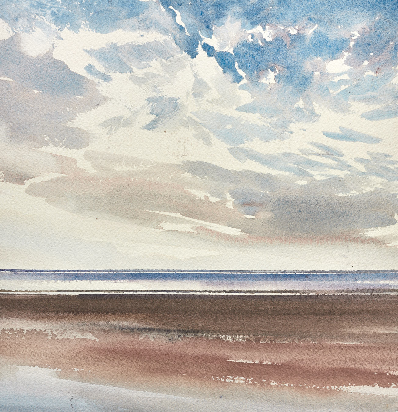 Large image of Sunlight over the sea original watercolour painting