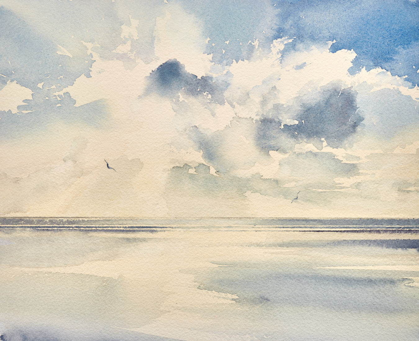 Large image of Sunlight over the tide original watercolour painting