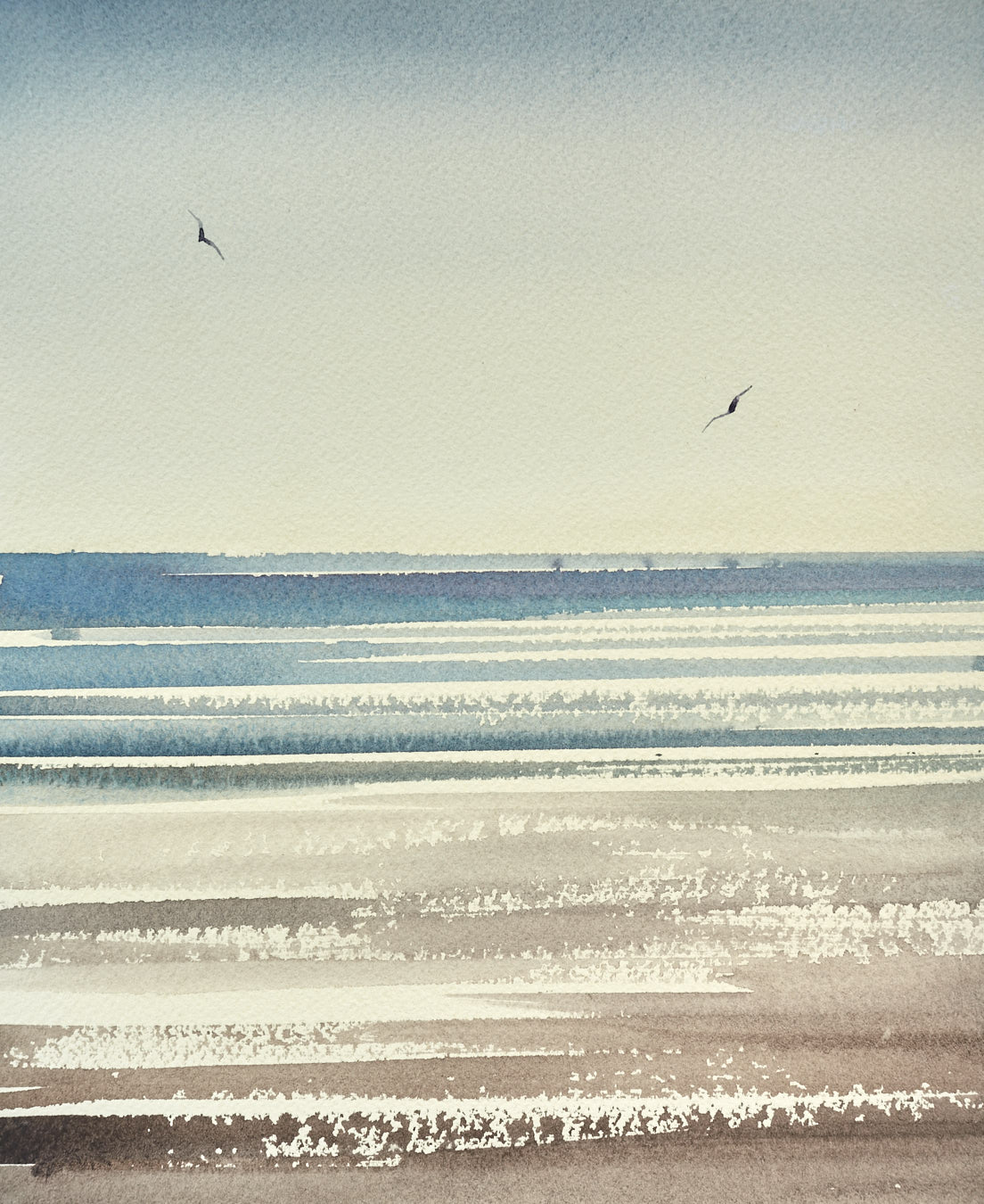 Large image of Sunlit waves, St Annes-on-sea original watercolour painting