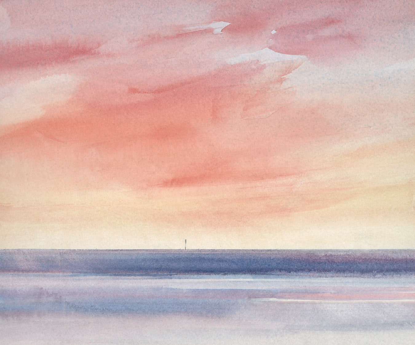 Large image of Sunset light out to sea original watercolour painting