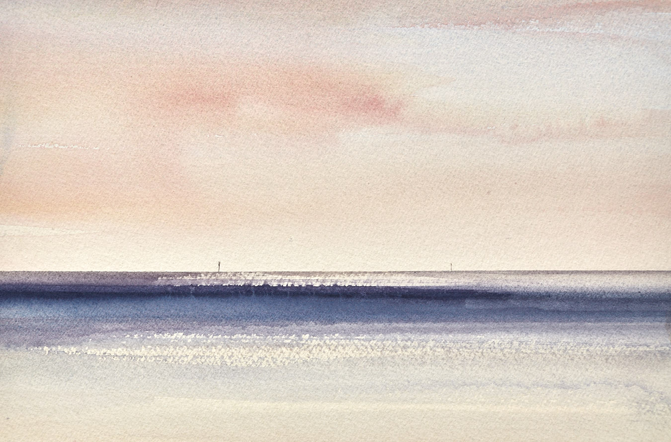 Large image of Sunset over the shore original watercolour painting