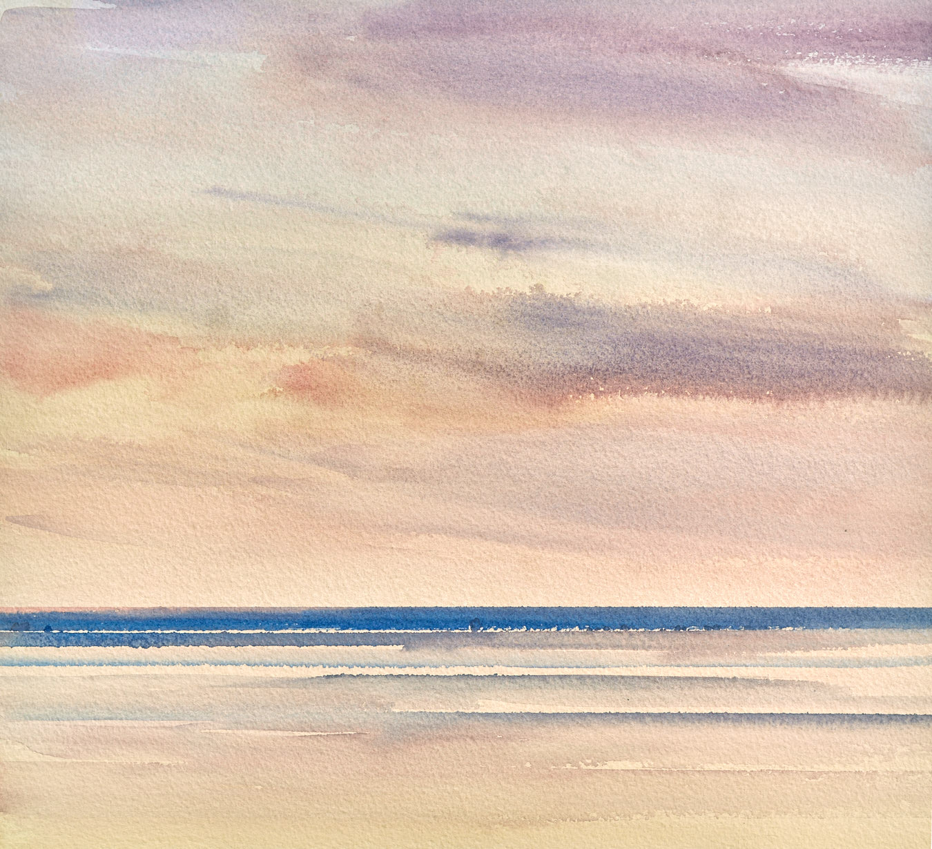 Large image of Sunset, St Annes-on-sea beach original watercolour painting by Timothy Gent