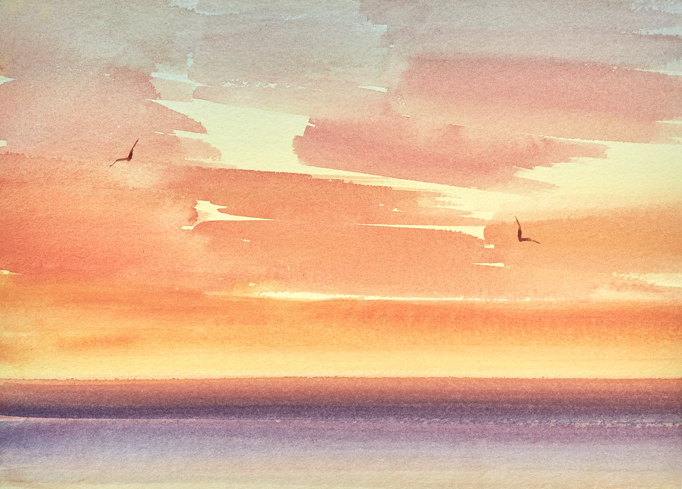 Large image of Sunset serenity original watercolour painting by Timothy Gent