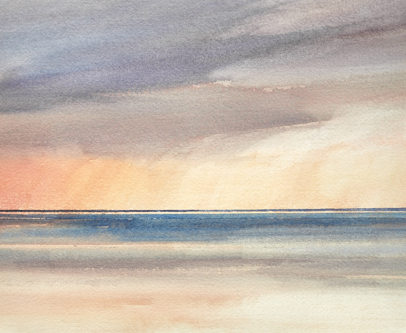 Large image of Winter sunset, Lytham St Annes original watercolour painting by Timothy Gent