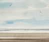Overcast shore beach original seascape watercolour painting thumbnail - detail view