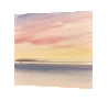 Serene twilight original seascape watercolour painting thumbnail - side view
