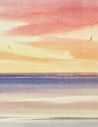 Shore after sunset original seascape watercolour painting thumbnail - detail view