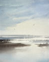Sunlight across the shore original seascape watercolour painting thumbnail view