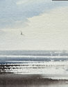 Sunlight across the shore original seascape watercolour painting thumbnail - detail view