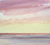 Sunset glow over the sea original seascape watercolour painting thumbnail - detail view