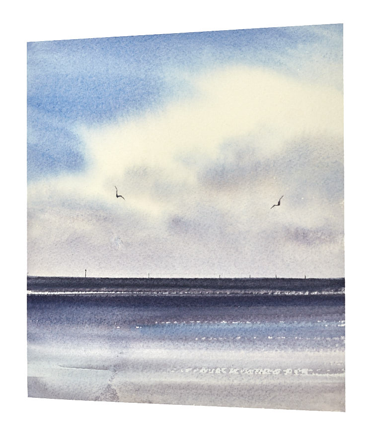 Breezy shore original seascape watercolour painting by Timothy Gent - side view