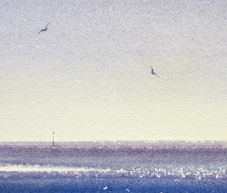 Early light, Lytham original seascape watercolour painting by Timothy Gent - detail view