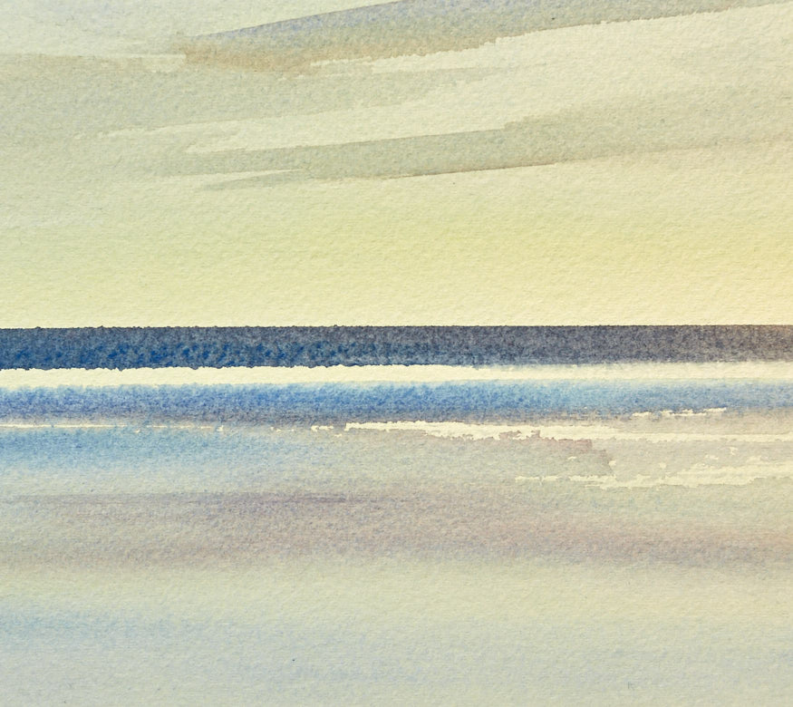 Evening tide original seascape watercolour painting by Timothy Gent - detail view