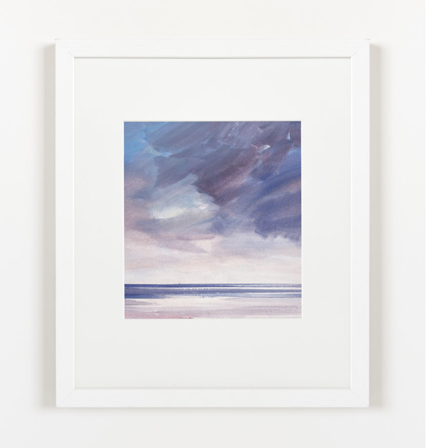 Last light over the beach watercolour painting by Timothy Gent - example framed view