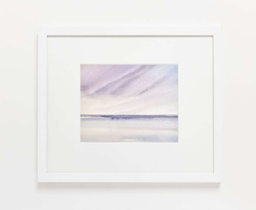 Late skies, St Annes-on-sea beach watercolour painting - example framed view