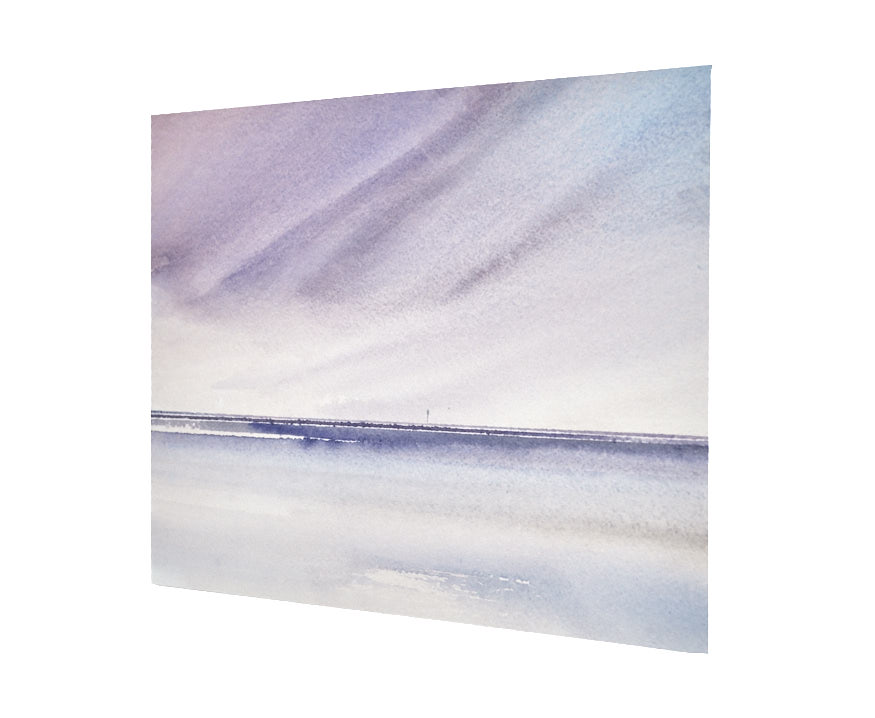 Late skies, St Annes-on-sea beach original seascape watercolour painting by Timothy Gent - side view