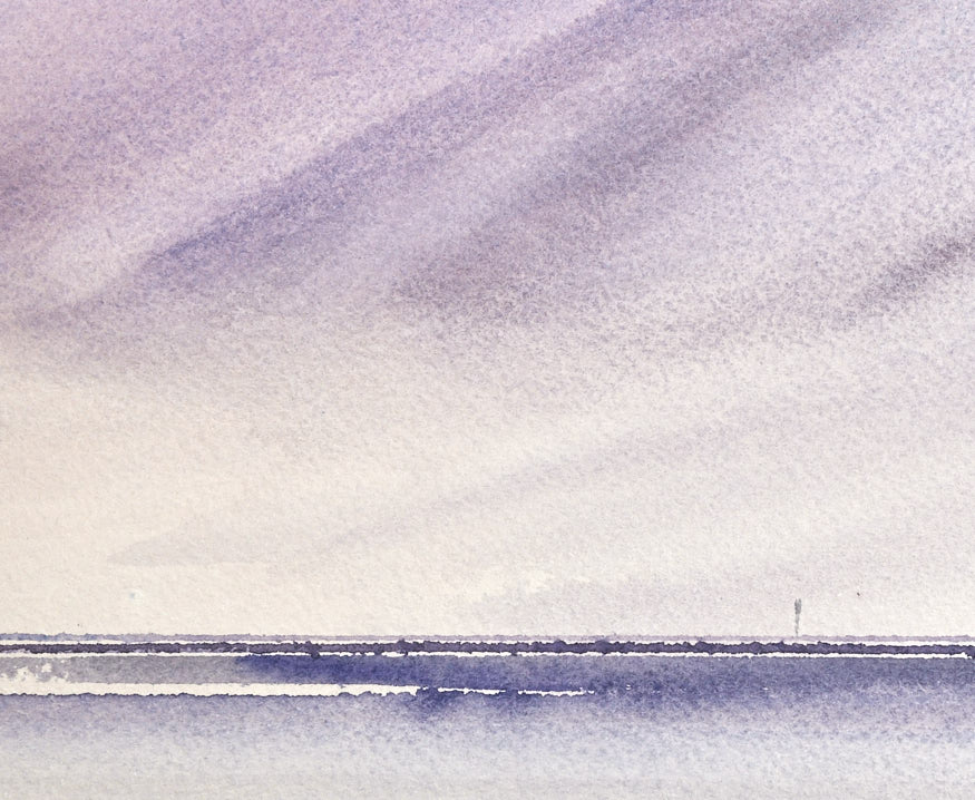 Late skies, St Annes-on-sea beach original watercolour painting by Timothy Gent - detail view