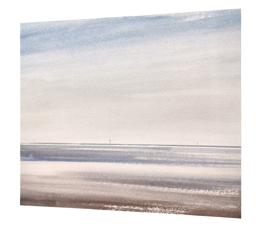 Light across the shallows original seascape watercolour painting by Timothy Gent - side view