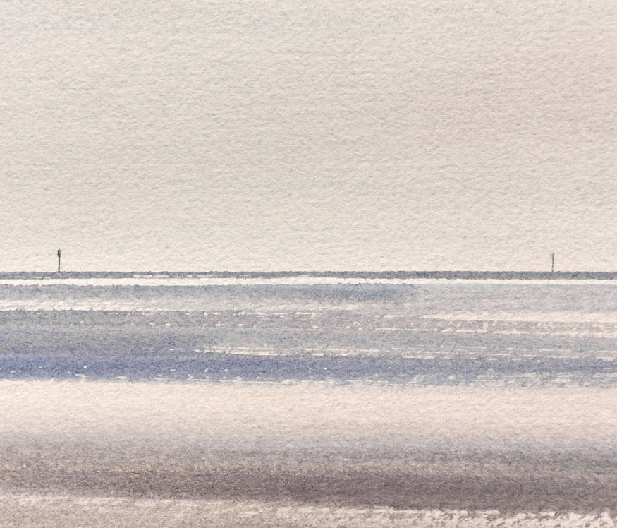 Light across the shallows original seascape watercolour painting by Timothy Gent - detail view
