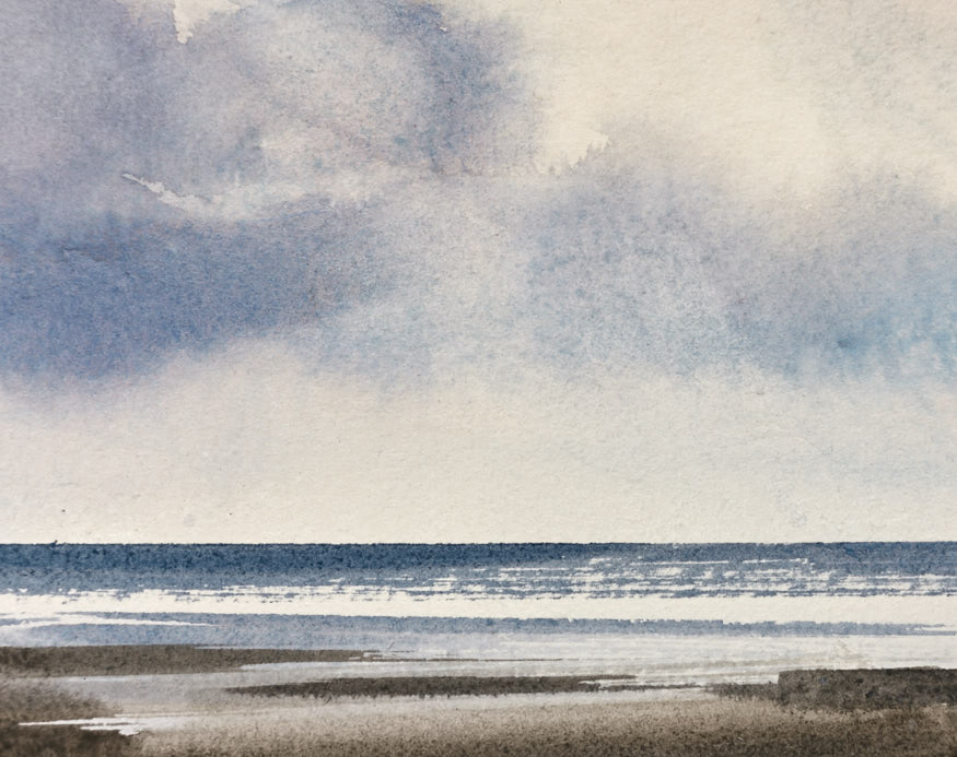 Light on the shoreline original seascape watercolour painting by Timothy Gent - detail view