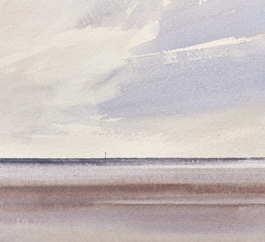 Light over the sea, Lytham original seascape watercolour painting by Timothy Gent - detail view