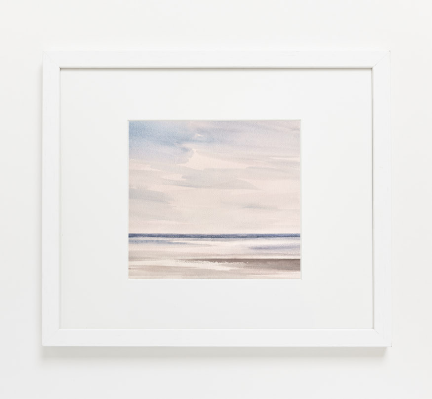 Light over the shore, St Annes-on-sea original seascape watercolour painting - example framed view