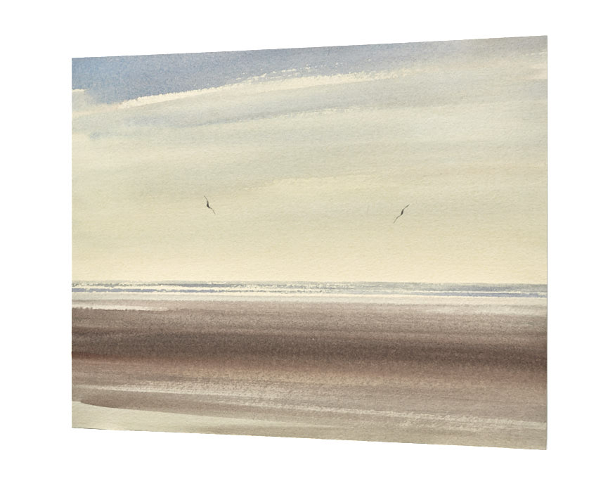 Over the shore, St Annes-on-sea original seascape watercolour painting by Timothy Gent - side view