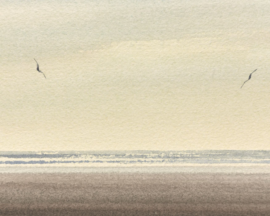 Over the shore, St Annes-on-sea original seascape watercolour painting by Timothy Gent - detail view