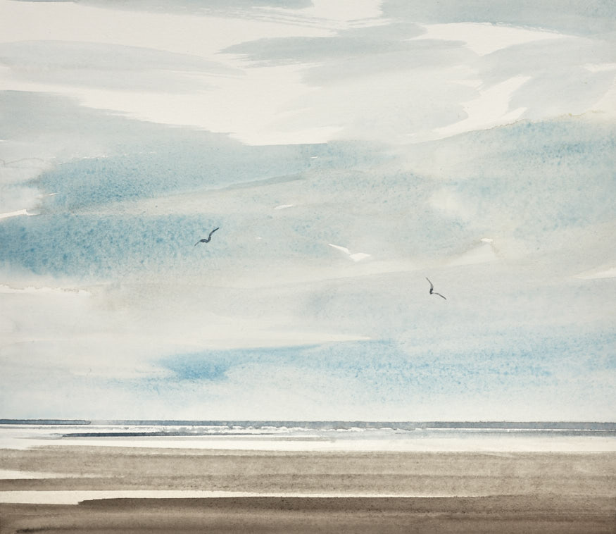 Overcast shore original watercolour painting