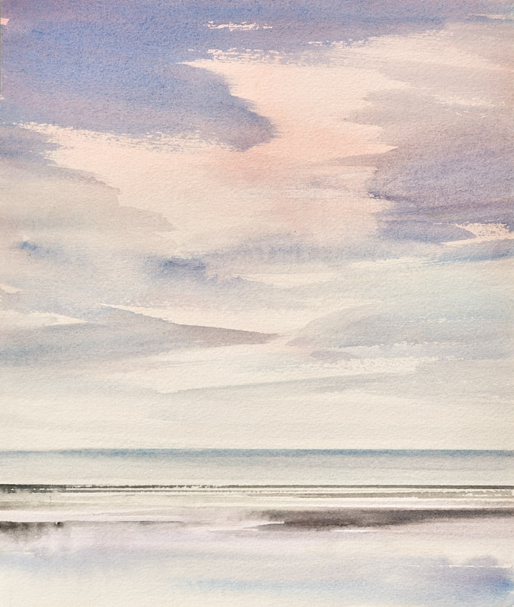 Peaceful shore, Lytham St Annes beach original watercolour painting