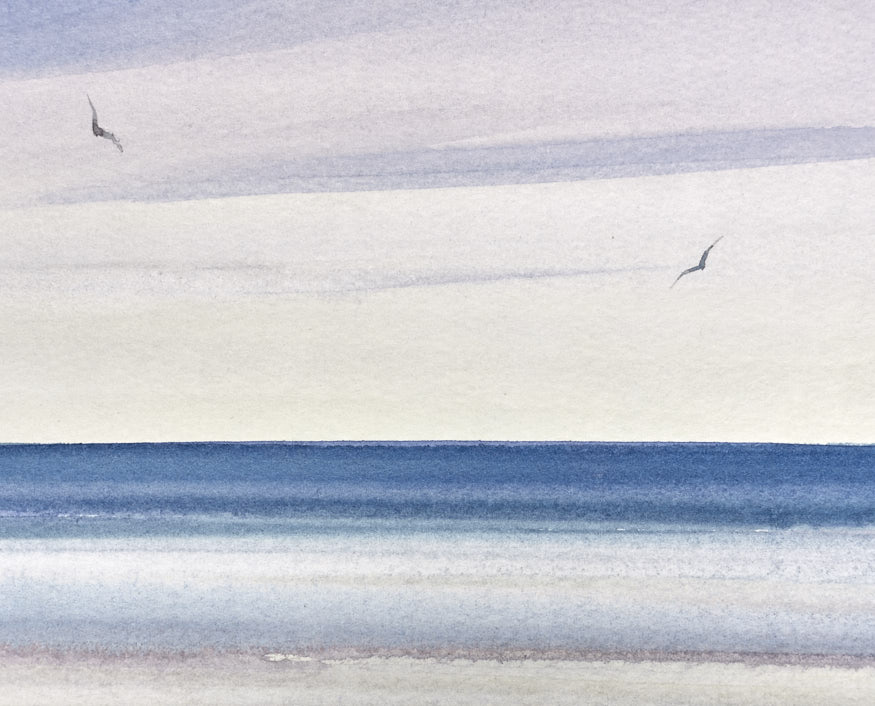Peaceful sunset, St Annes-on-sea original watercolour painting by Timothy Gent - detail view