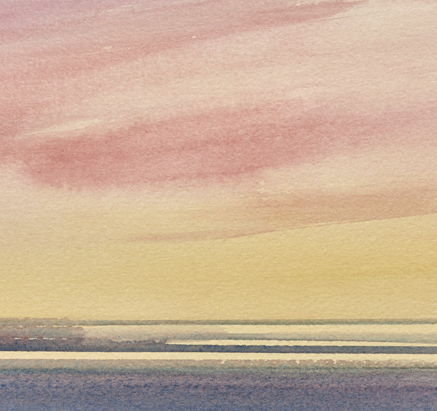 Serene twilight original seascape watercolour painting by Timothy Gent - detail view
