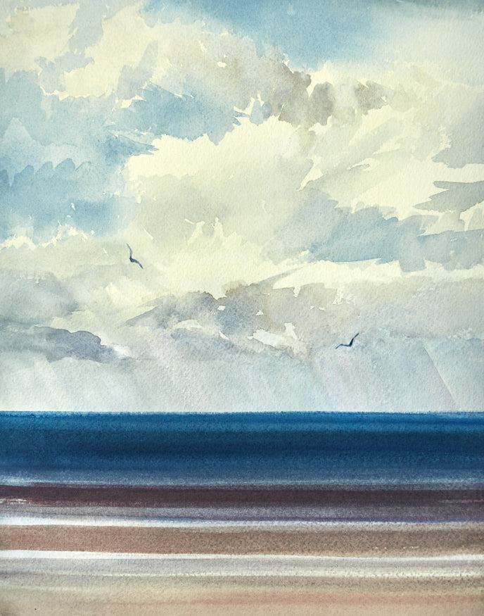 Serene horizons original watercolour painting