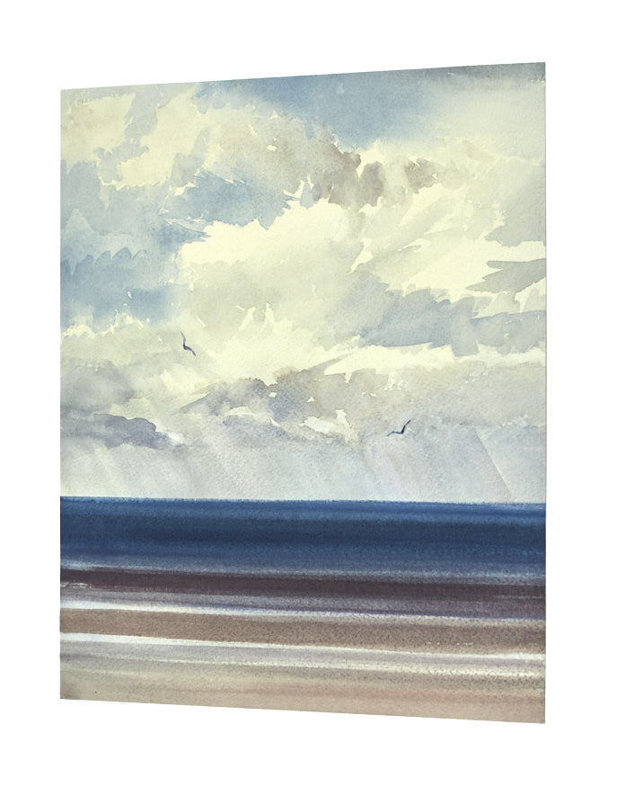 Serene horizons original seascape watercolour painting by Timothy Gent - side view